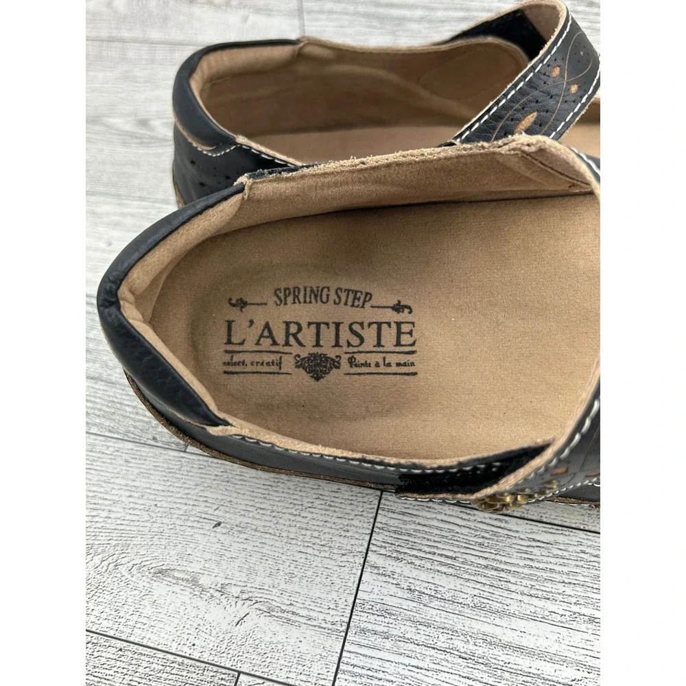 L'Artiste Spring Step Lazarina-B Black Leather Mary Jane Flats Women  EU 38 US 8